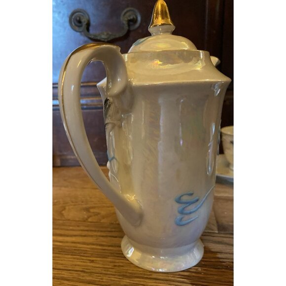 Vtg Japanese Moriage Dragonware Lithophane Geisha Coffee or Tea Set Black 15 Pc - Picture 12 of 16